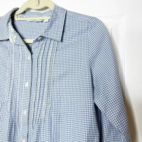J. JILL Uncommon Threads XS Petite Mini Check Button Down‎ Shirt Pleated Career - Picture 2 of 6